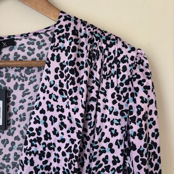 Maje Draped Drawstring Leopard Print Satin Dress Sz 42 XL Purple NEW NWT - Picture 4 of 11